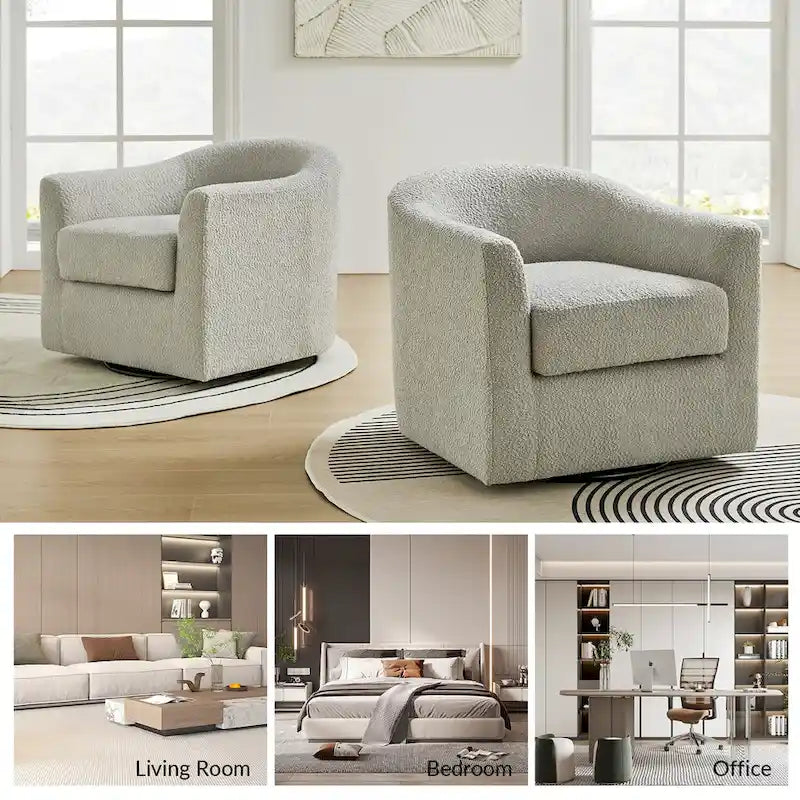 Ensemble de chaises baquets pivotantes ergonomiques modernes avec coussins moelleux bouclés (deux pièces)