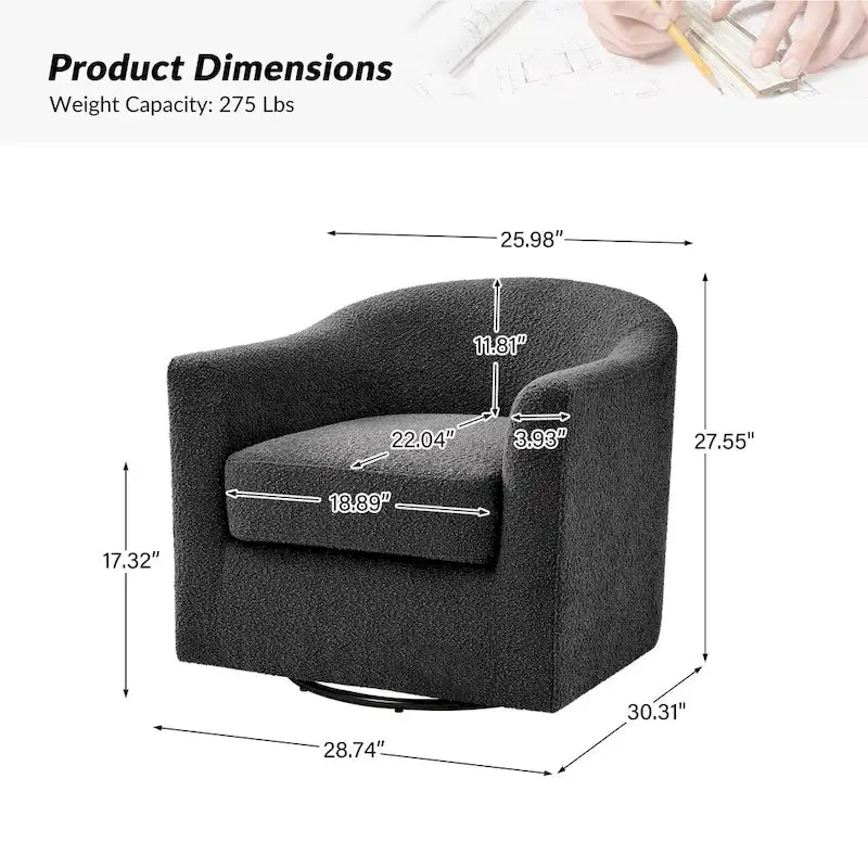 Ensemble de chaises baquets pivotantes ergonomiques modernes avec coussins moelleux bouclés (deux pièces)