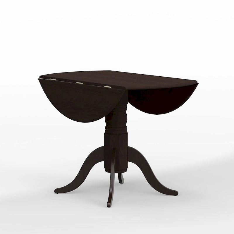 Table à manger 42 avec deux rallonges abattantes et pied central en bois