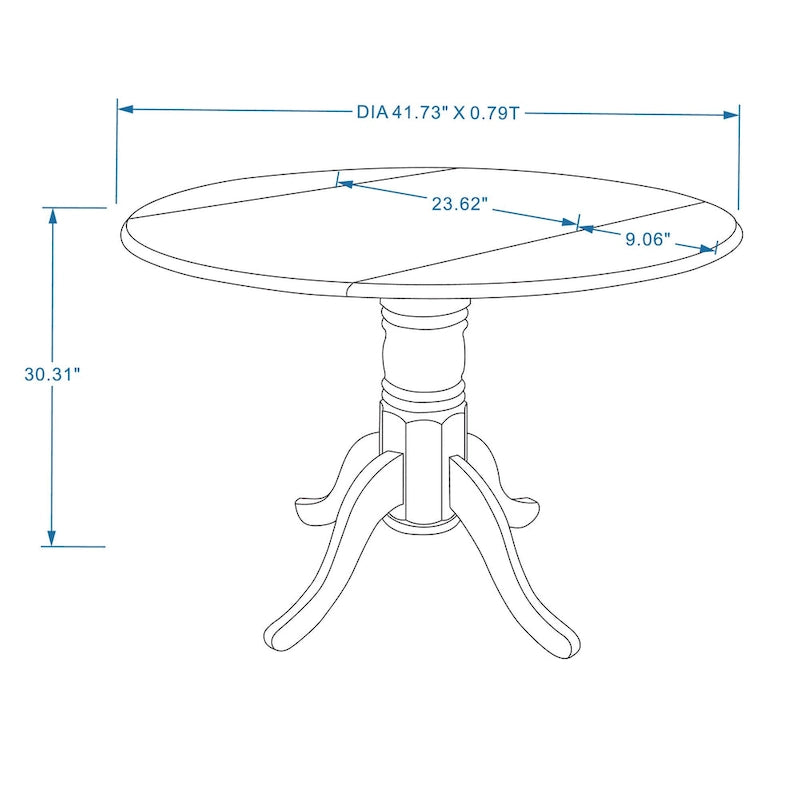 Table à manger 42 avec deux rallonges abattantes et pied central en bois