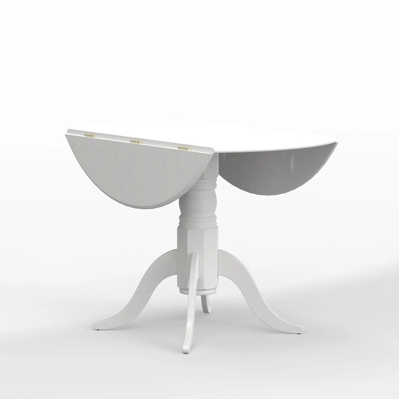 Table à manger 42 avec deux rallonges abattantes et pied central en bois