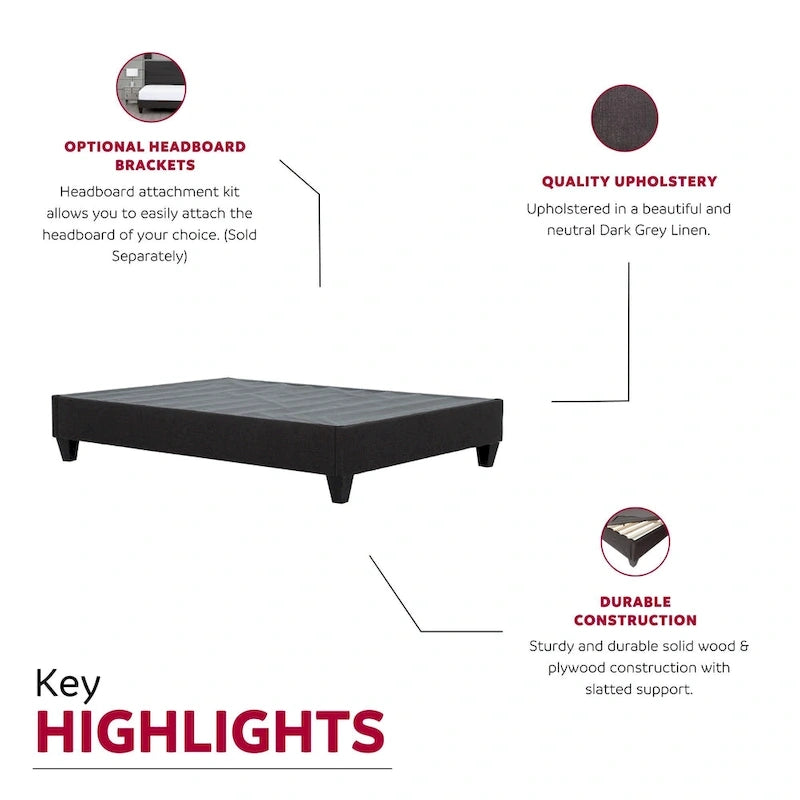 Base de matelas pour cadre de lit plateforme 14 pouces gris foncé