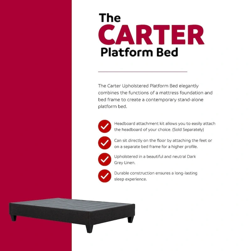 Base de matelas pour cadre de lit plateforme 14 pouces gris foncé