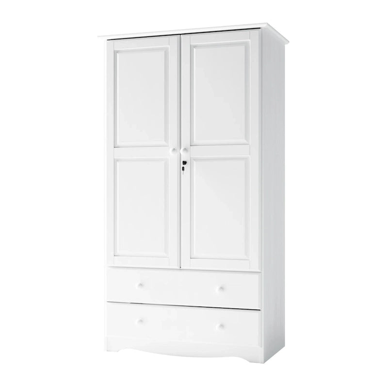 Armoire intelligente 100 % bois massif avec 2 tiroirs et poignées en métal ou en bois.