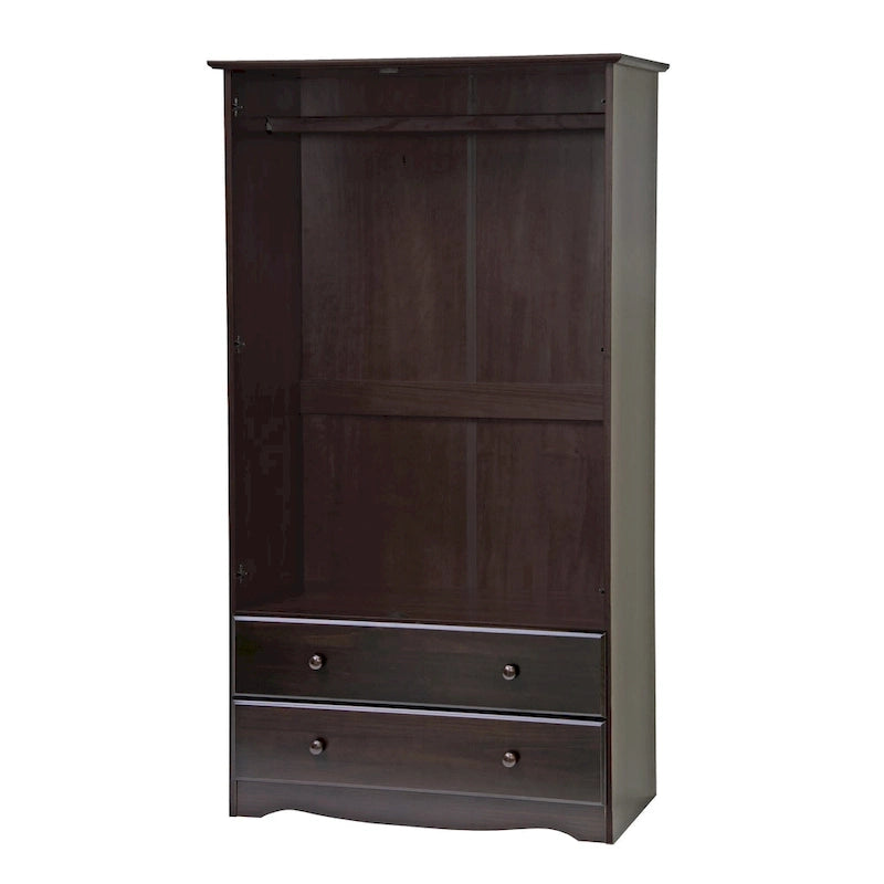 Armoire intelligente 100 % bois massif avec 2 tiroirs et poignées en métal ou en bois.