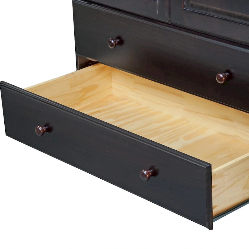 Armoire intelligente 100 % bois massif avec 2 tiroirs et poignées en métal ou en bois.