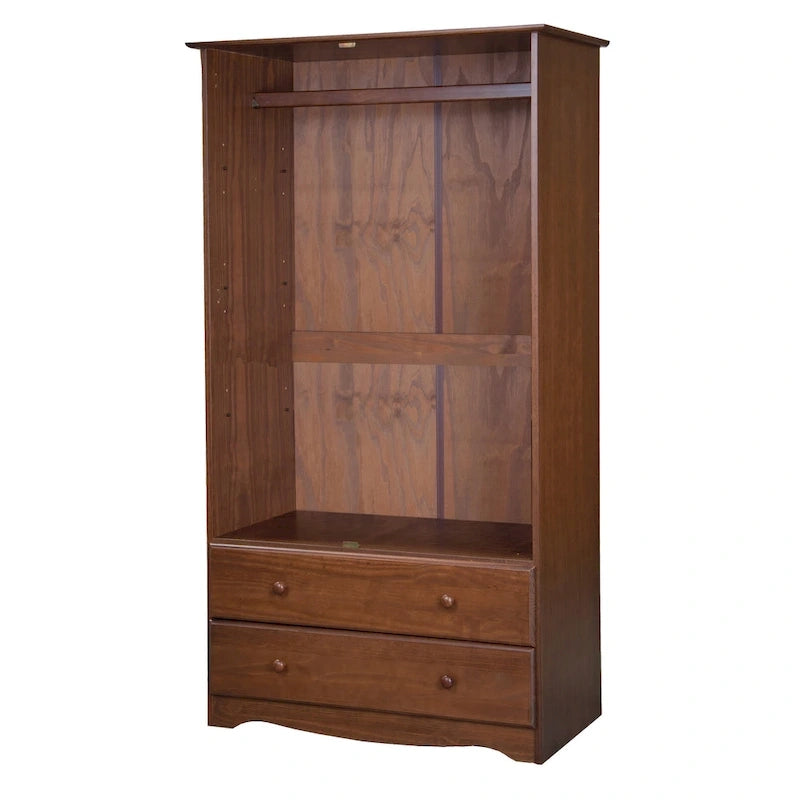 Armoire intelligente 100 % bois massif avec 2 tiroirs et poignées en métal ou en bois.