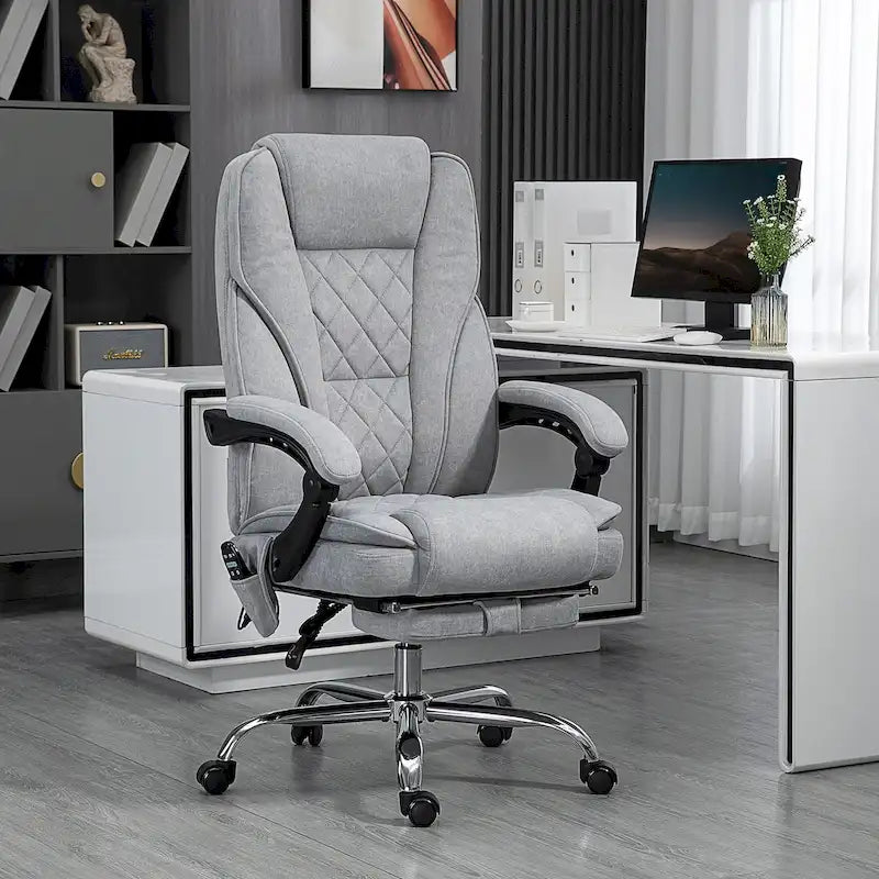 Chaise de bureau massante, 6 points de vibration, fauteuil pivotant, réglable en hauteur et avec repose-pieds, gris