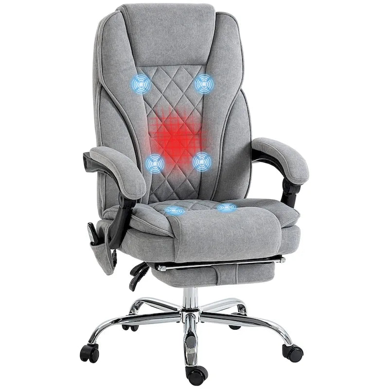 Chaise de bureau massante, 6 points de vibration, fauteuil pivotant, réglable en hauteur et avec repose-pieds, gris