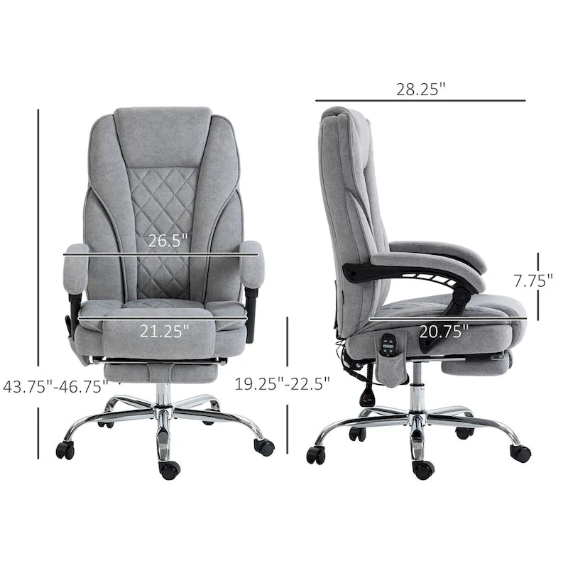Chaise de bureau massante, 6 points de vibration, fauteuil pivotant, réglable en hauteur et avec repose-pieds, gris