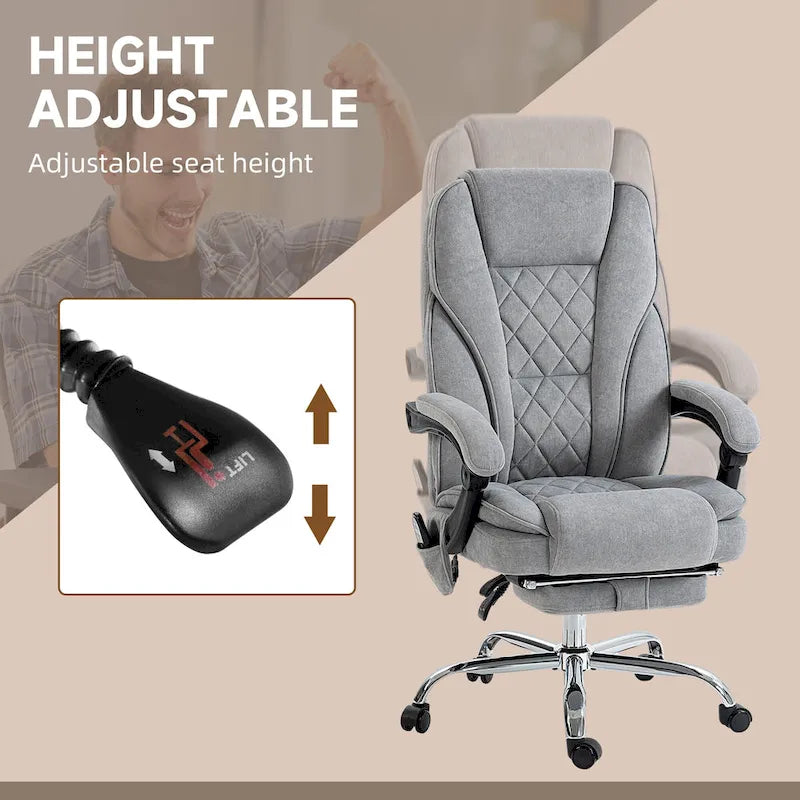Chaise de bureau massante, 6 points de vibration, fauteuil pivotant, réglable en hauteur et avec repose-pieds, gris
