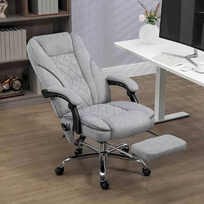 Chaise de bureau massante, 6 points de vibration, fauteuil pivotant, réglable en hauteur et avec repose-pieds, gris