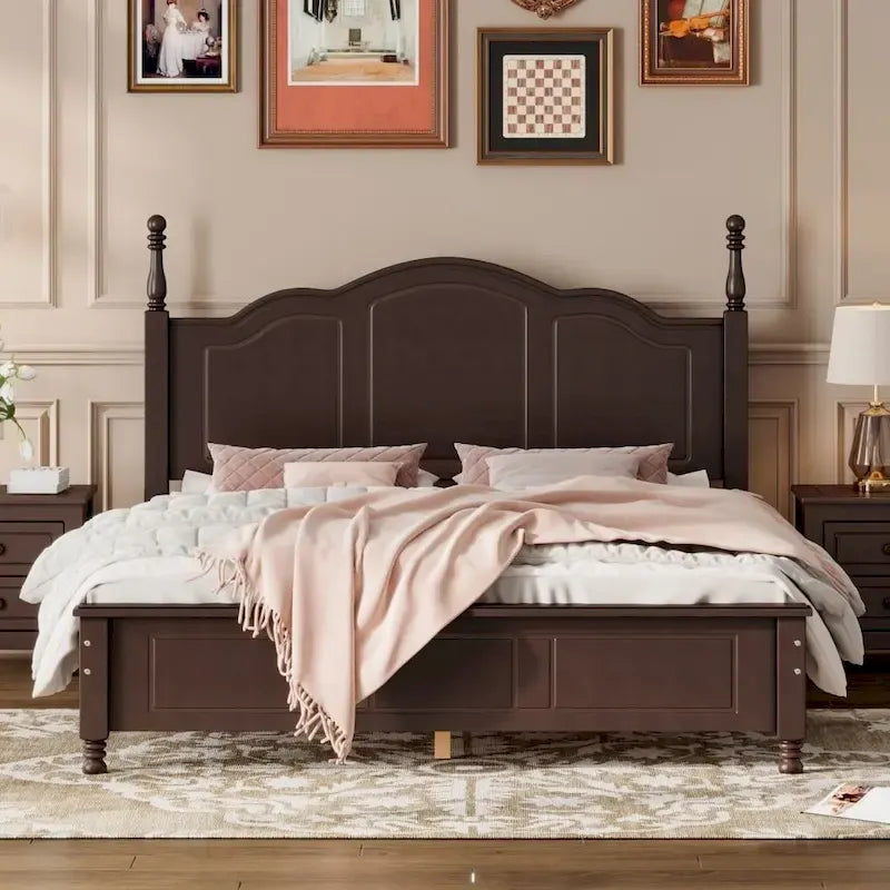 Cadre de lit plateforme en bois Queen Size, lit plateforme style rétro