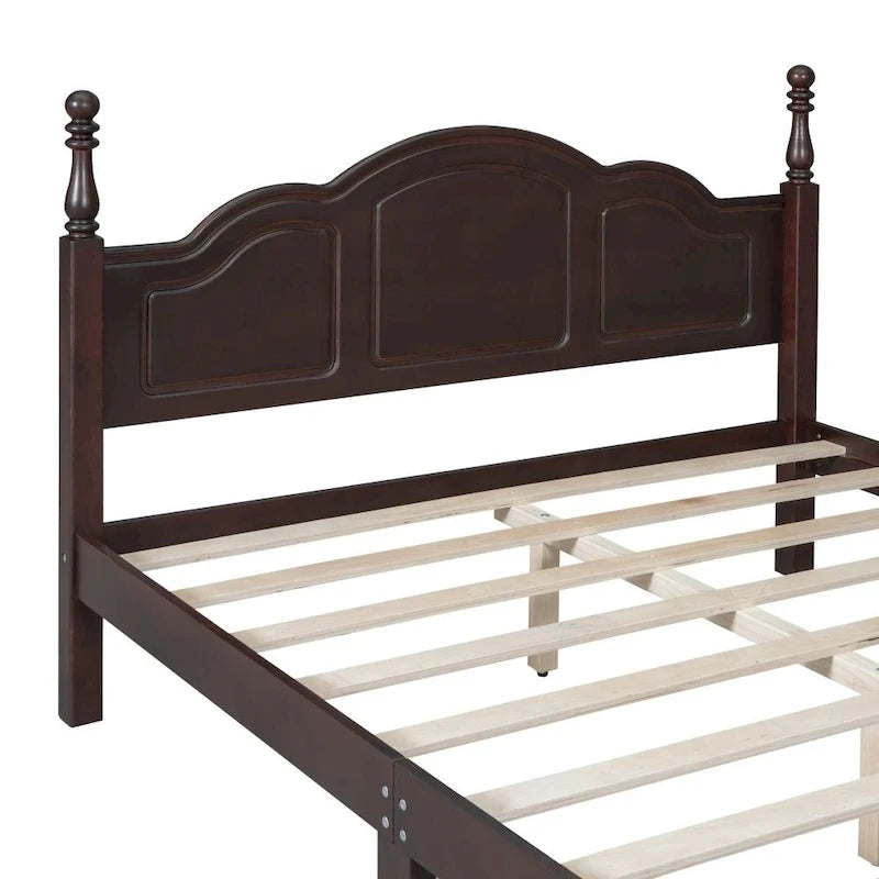 Cadre de lit plateforme en bois Queen Size, lit plateforme style rétro