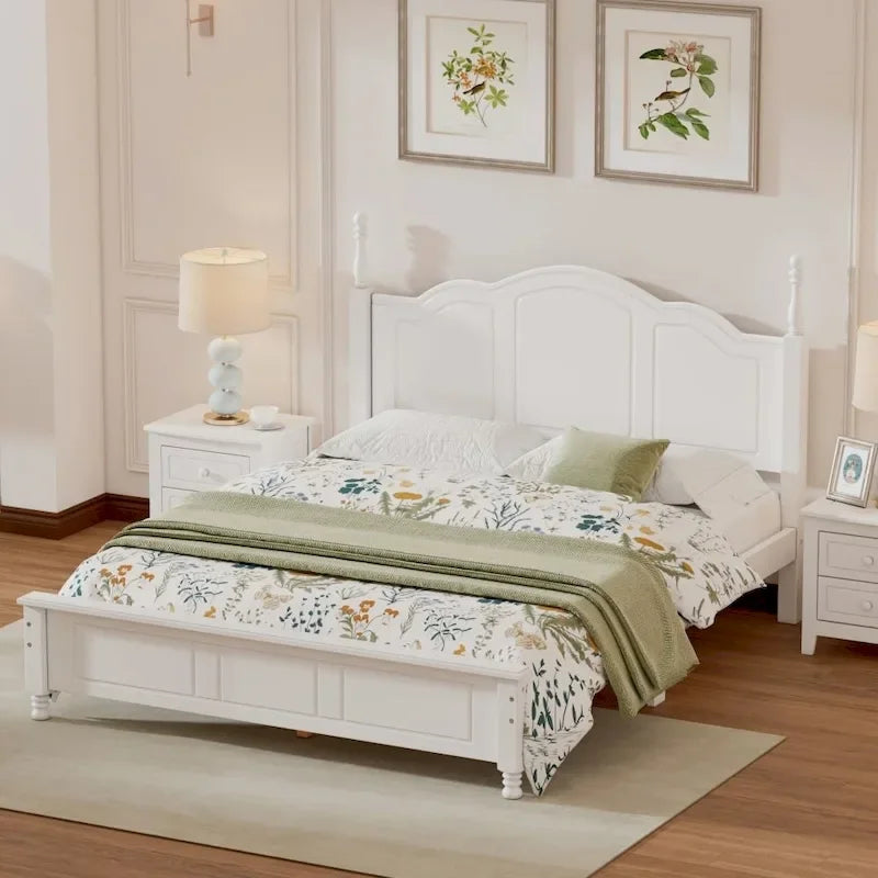 Cadre de lit plateforme en bois Queen Size, lit plateforme style rétro