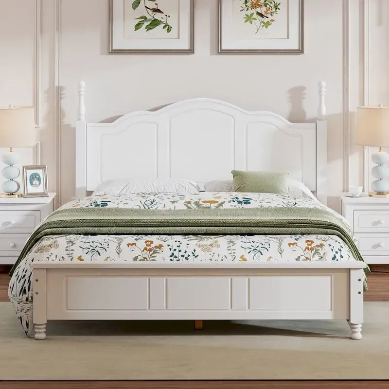 Cadre de lit plateforme en bois Queen Size, lit plateforme style rétro