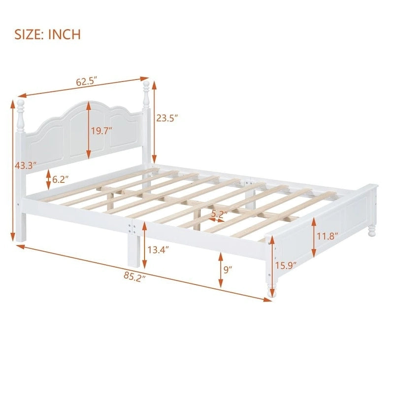 Cadre de lit plateforme en bois Queen Size, lit plateforme style rétro