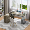 Tables d'ordinateur de bureau de direction en L à 3 tiroirs avec armoire de rangement