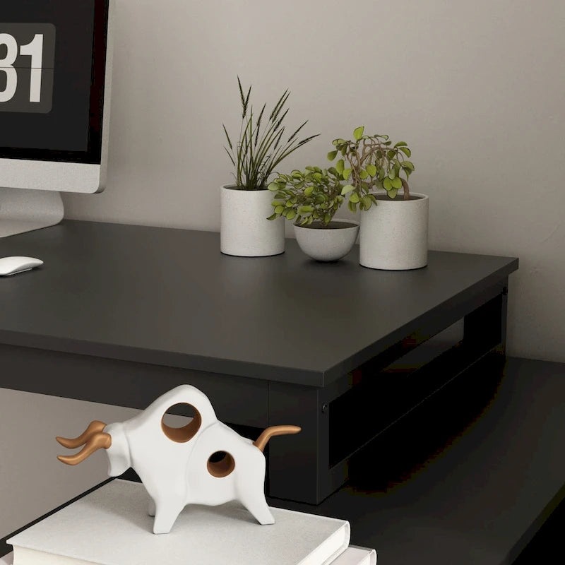 Tables d'ordinateur de bureau de direction en L à 3 tiroirs avec armoire de rangement