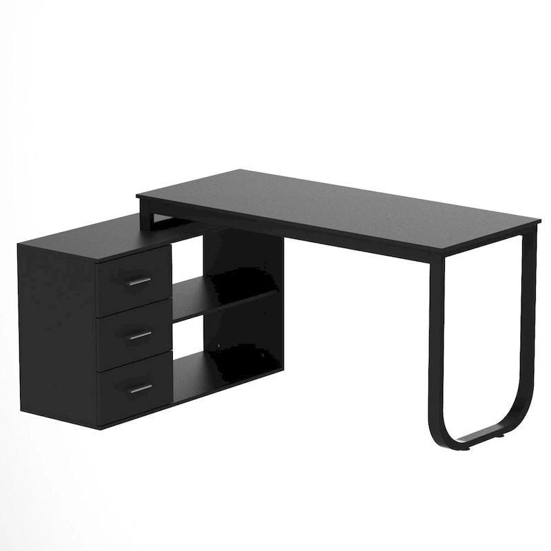 Tables d'ordinateur de bureau de direction en L à 3 tiroirs avec armoire de rangement