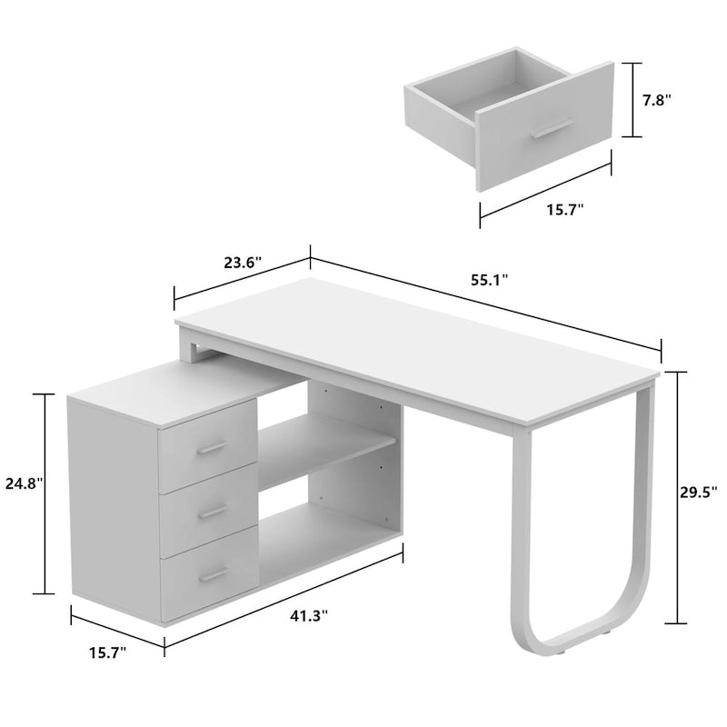 Tables d'ordinateur de bureau de direction en L à 3 tiroirs avec armoire de rangement