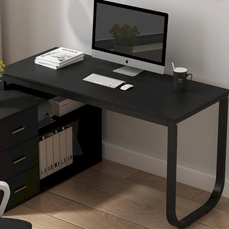 Tables d'ordinateur de bureau de direction en L à 3 tiroirs avec armoire de rangement