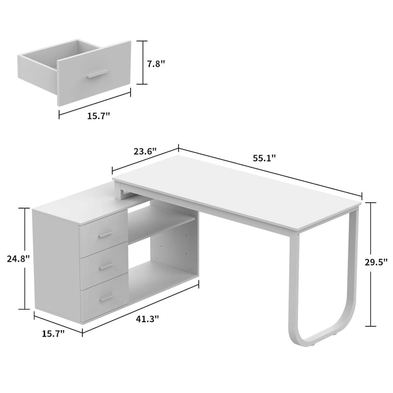 Tables d'ordinateur de bureau de direction en L à 3 tiroirs avec armoire de rangement
