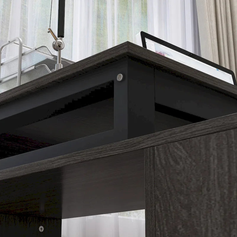 Tables d'ordinateur de bureau de direction en L à 3 tiroirs avec armoire de rangement
