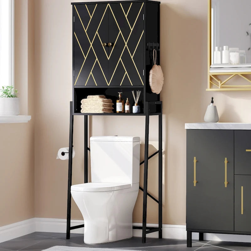 Étagère de rangement haute de 67 po pour toilettes avec base en métal au-dessus des toilettes