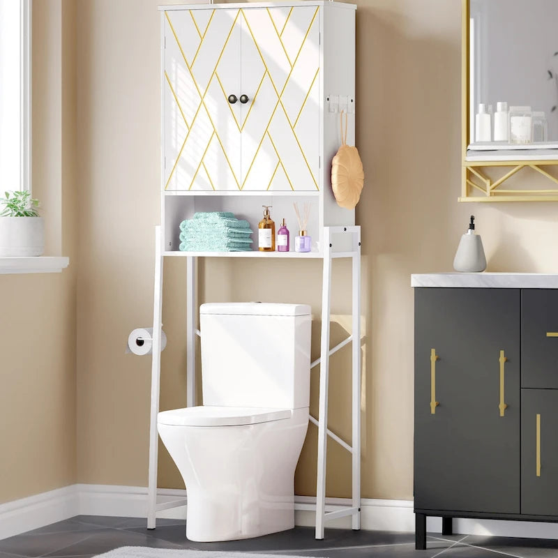 Étagère de rangement haute de 67 po pour toilettes avec base en métal au-dessus des toilettes