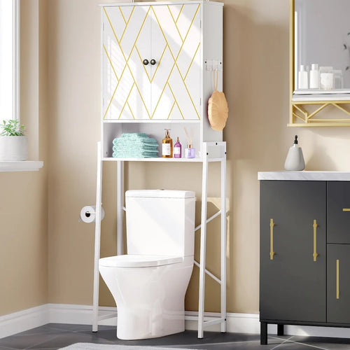 Étagère de rangement haute de 67 po pour toilettes avec base en métal au-dessus des toilettes