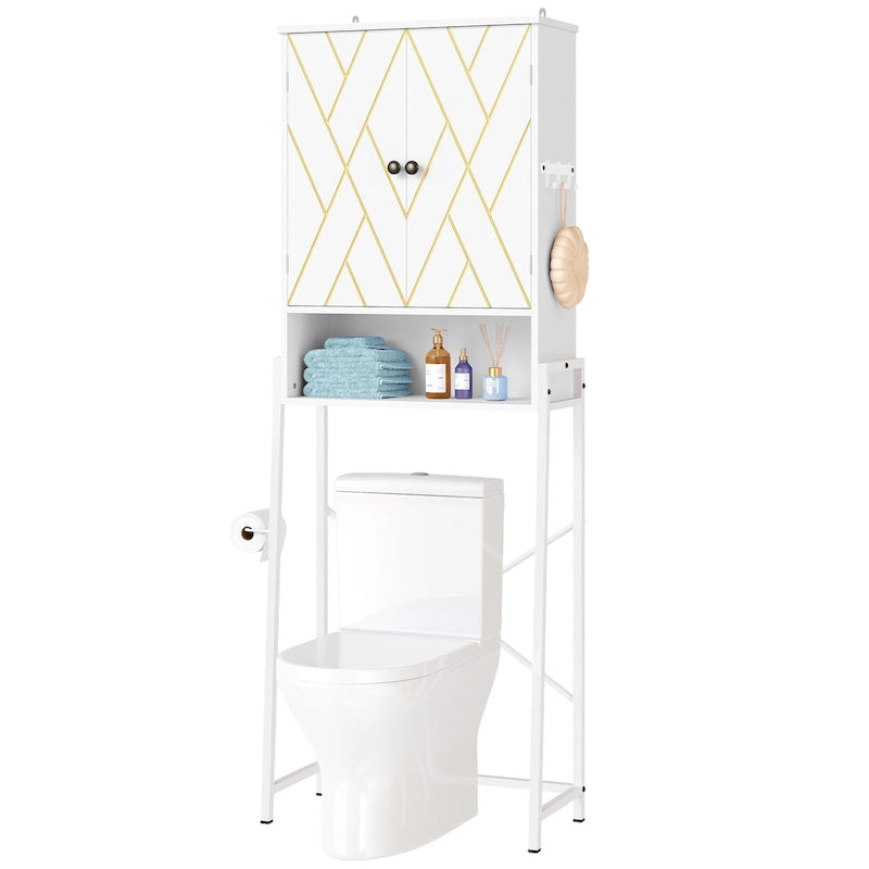Étagère de rangement haute de 67 po pour toilettes avec base en métal au-dessus des toilettes