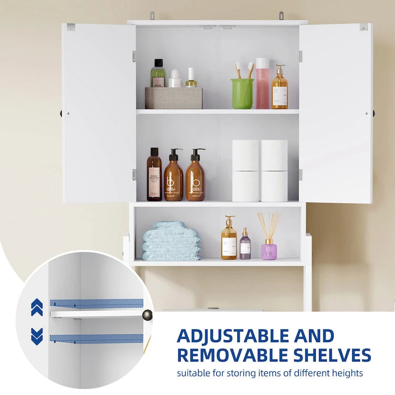 Étagère de rangement haute de 67 po pour toilettes avec base en métal au-dessus des toilettes