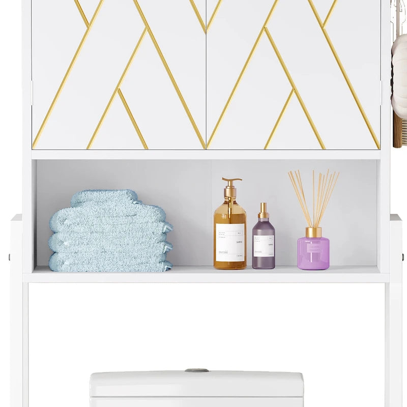 Étagère de rangement haute de 67 po pour toilettes avec base en métal au-dessus des toilettes