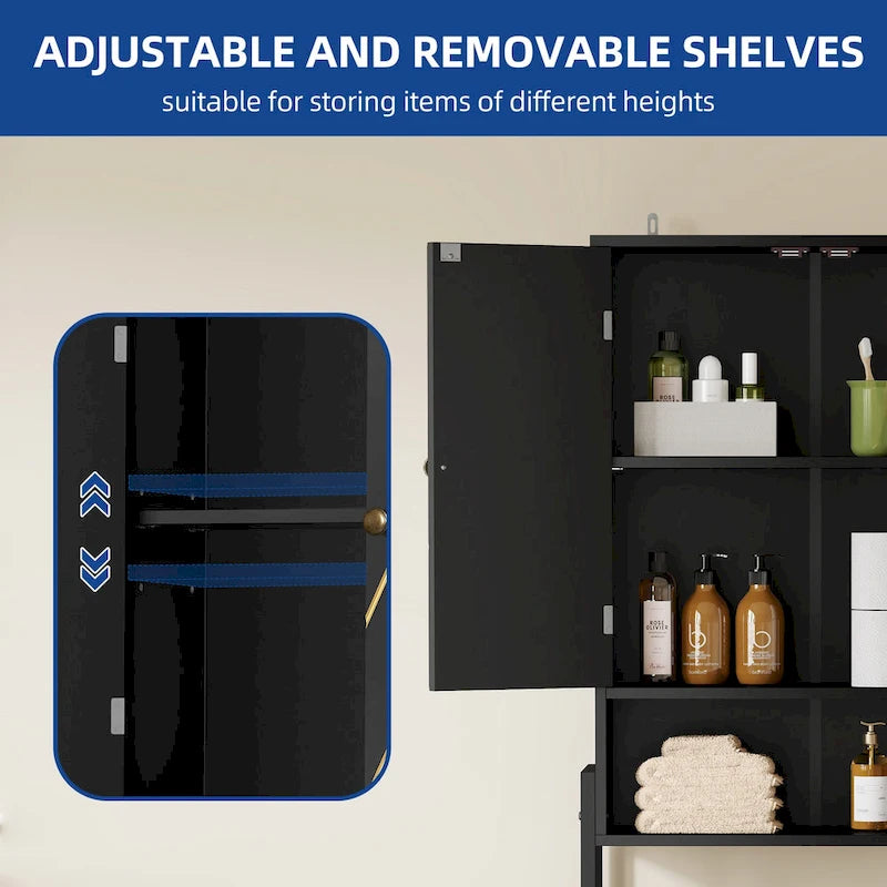 Étagère de rangement haute de 67 po pour toilettes avec base en métal au-dessus des toilettes