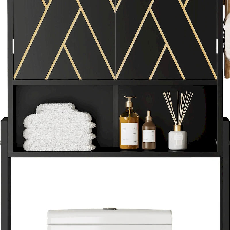 Étagère de rangement haute de 67 po pour toilettes avec base en métal au-dessus des toilettes