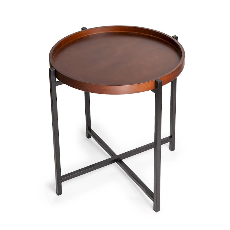 Table d'appoint ronde Mid-century Modern avec plateau en bois amovible