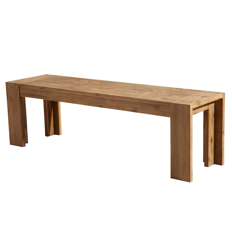 Banc en bois d'acacia massif avec pieds équerres, marron