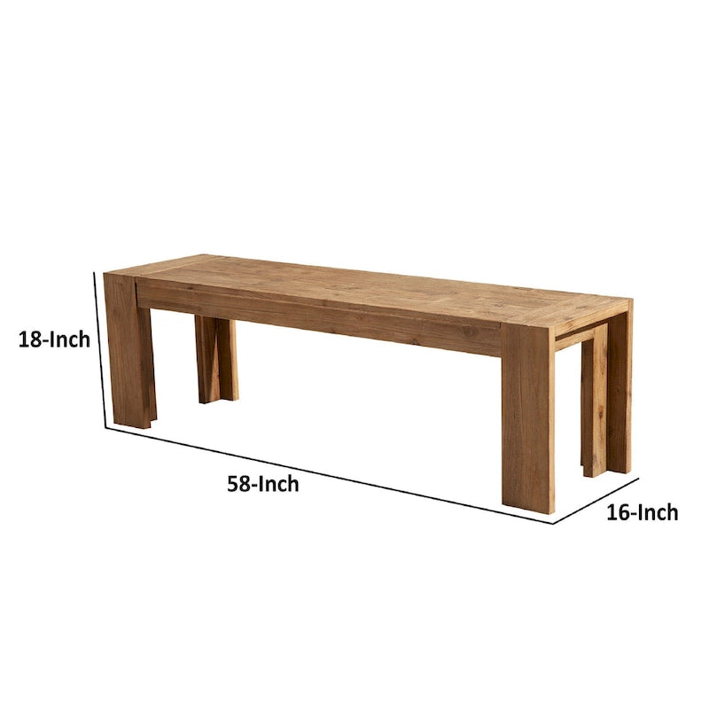 Banc en bois d'acacia massif avec pieds équerres, marron