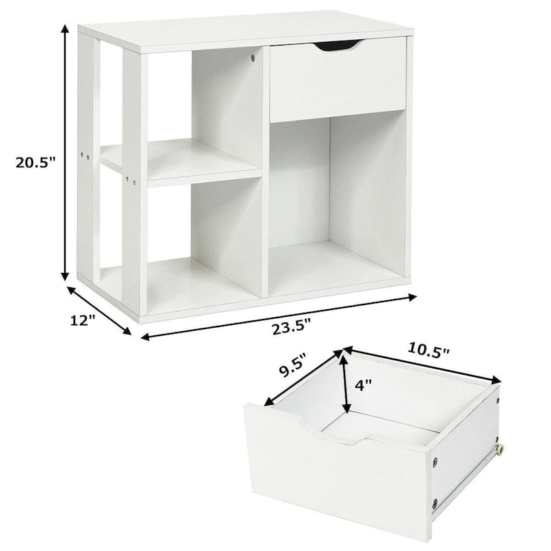 Table d'appoint à 3 niveaux avec étagère de rangement et tiroir - 23,5 x 12 x 20,5 (L x l x H)