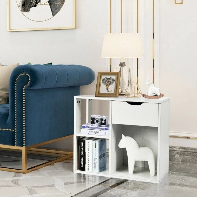 Table d'appoint à 3 niveaux avec étagère de rangement et tiroir - 23,5 x 12 x 20,5 (L x l x H)
