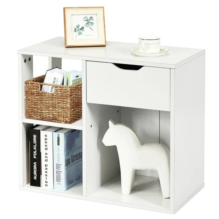 Table d'appoint à 3 niveaux avec étagère de rangement et tiroir - 23,5 x 12 x 20,5 (L x l x H)