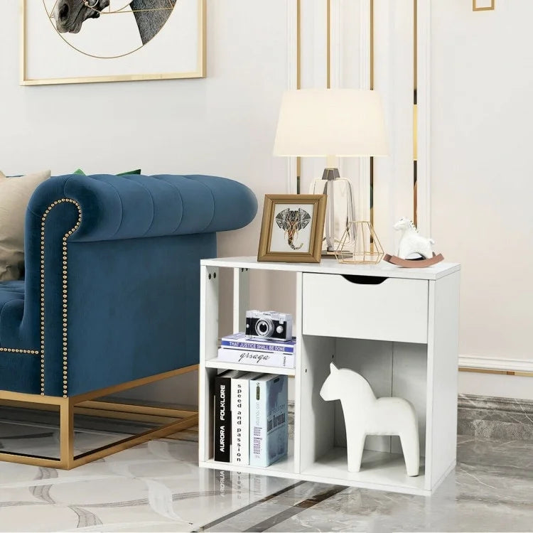 Table d'appoint à 3 niveaux avec étagère de rangement et tiroir - 23,5 x 12 x 20,5 (L x l x H)