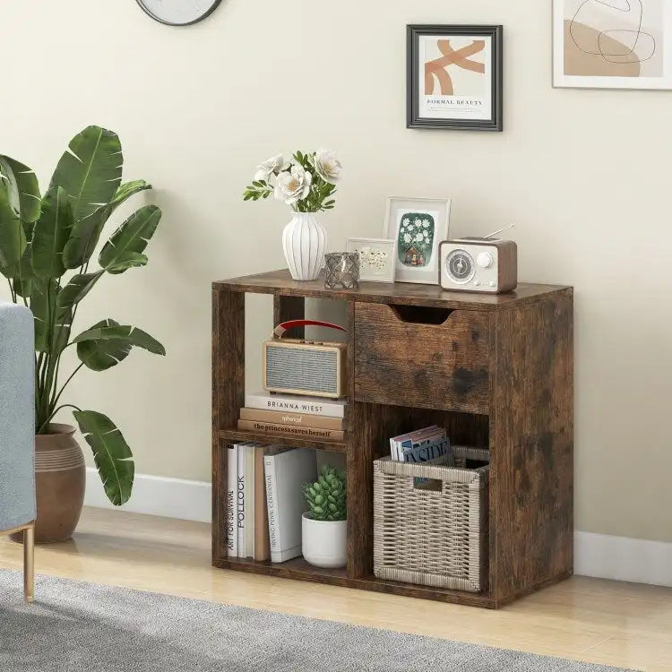 Table d'appoint à 3 niveaux avec étagère de rangement et tiroir - 23,5 x 12 x 20,5 (L x l x H)