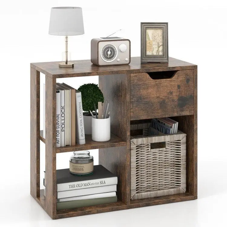 Table d'appoint à 3 niveaux avec étagère de rangement et tiroir - 23,5 x 12 x 20,5 (L x l x H)
