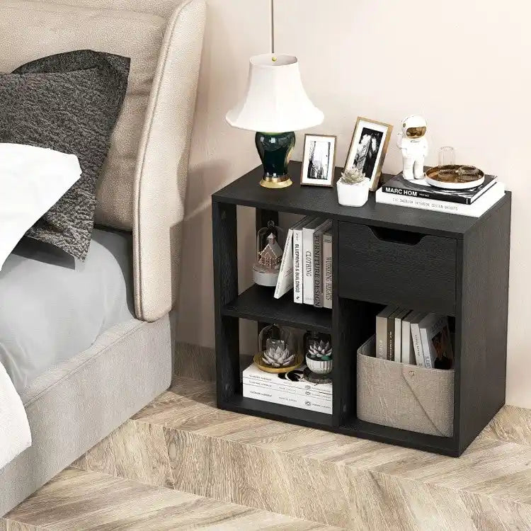 Table d'appoint à 3 niveaux avec étagère de rangement et tiroir - 23,5 x 12 x 20,5 (L x l x H)