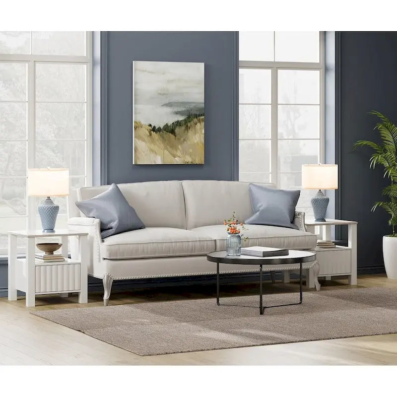 Table d'appoint avec éclairage LED, Table de chevet blanche avec rangement (lot de 2)