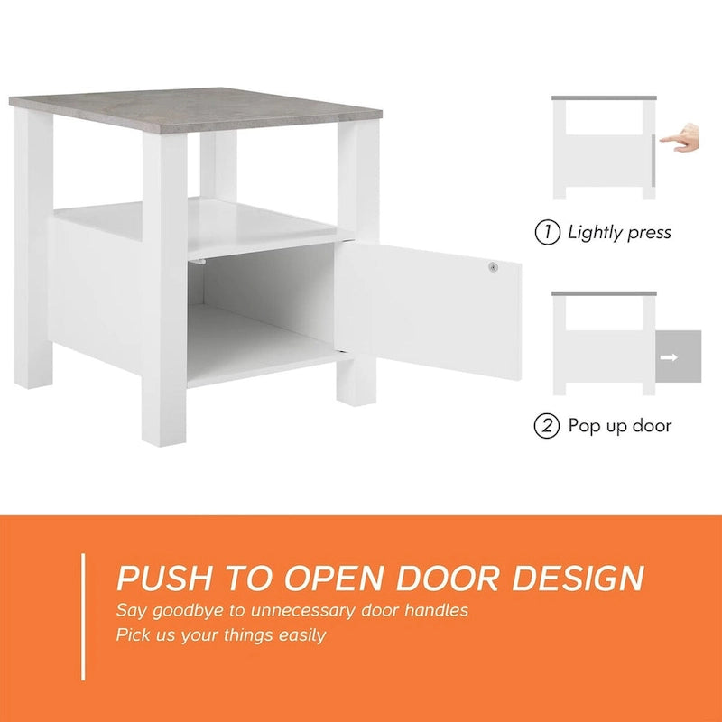 Table d'appoint avec éclairage LED, Table de chevet blanche avec rangement (lot de 2)