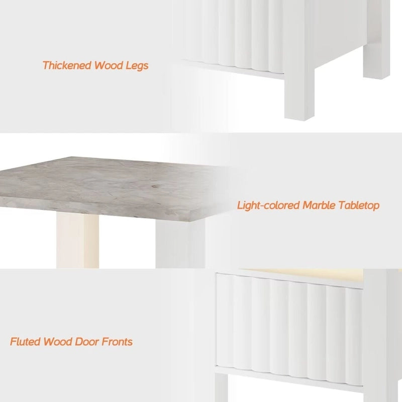 Table d'appoint avec éclairage LED, Table de chevet blanche avec rangement (lot de 2)