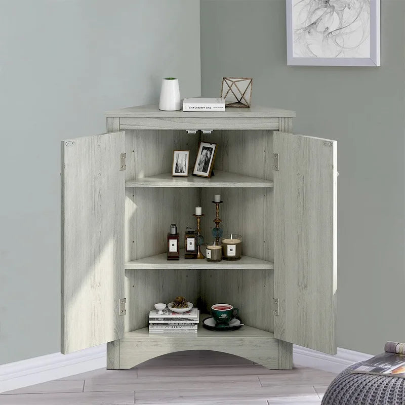 Meuble de rangement d'angle moderne et élégant en forme de triangle avec deux étagères internes réglables
